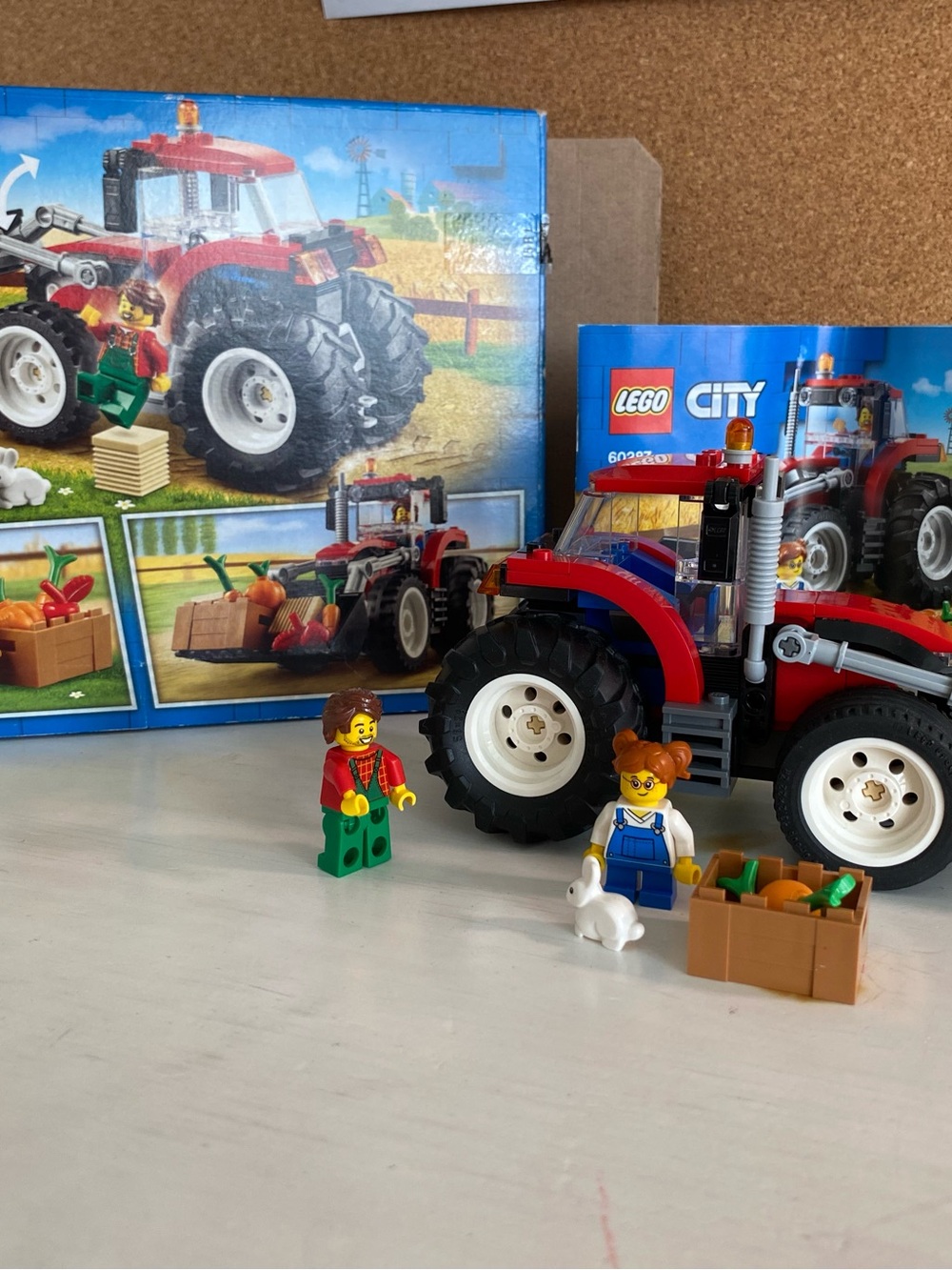 Lego City Red and Blue Farm Tractor with Minifigures and Crate- All pieces.